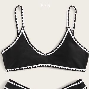 Black and White Contrast Binding Tie Bikini